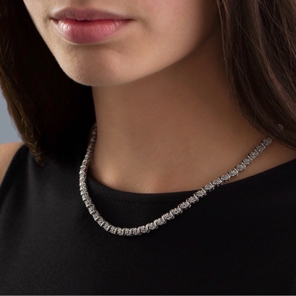 Brand New Ross-Simons 925 Silver Tennis Necklace&Bracelet, White Topaz Stones.